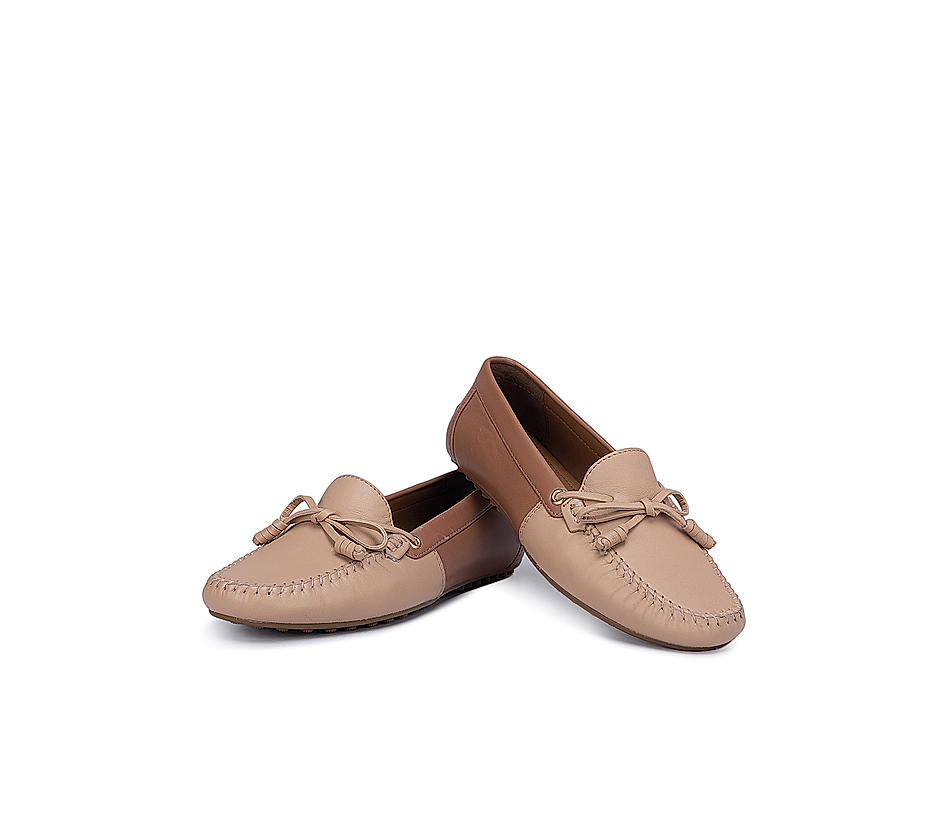 Nude Moccasins With Bow Detail