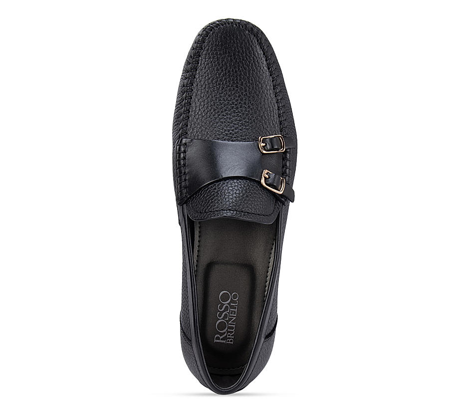 Black Textured Double Monk Style Moccasins