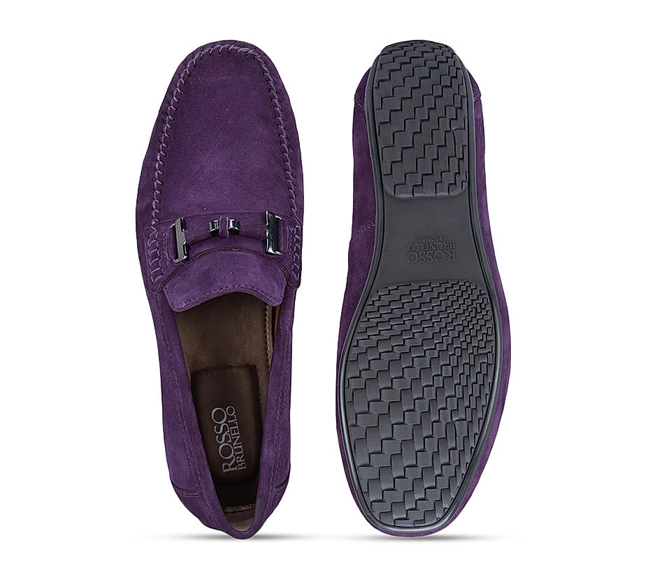 Purple Suede Moccasins With Metal Buckle