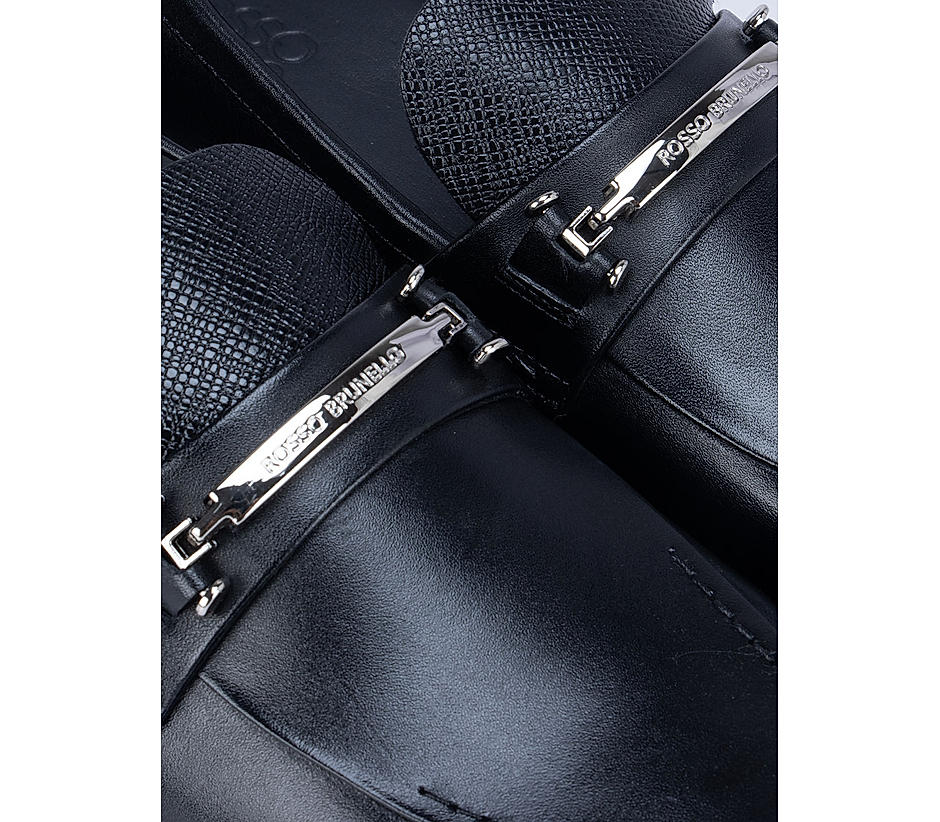 Black Leather Loafers With Gold Buckle