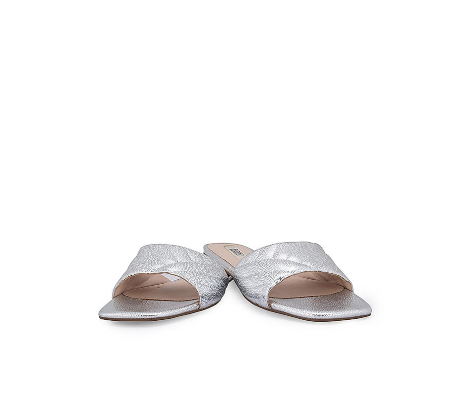 Silver Faux Leather Sliders