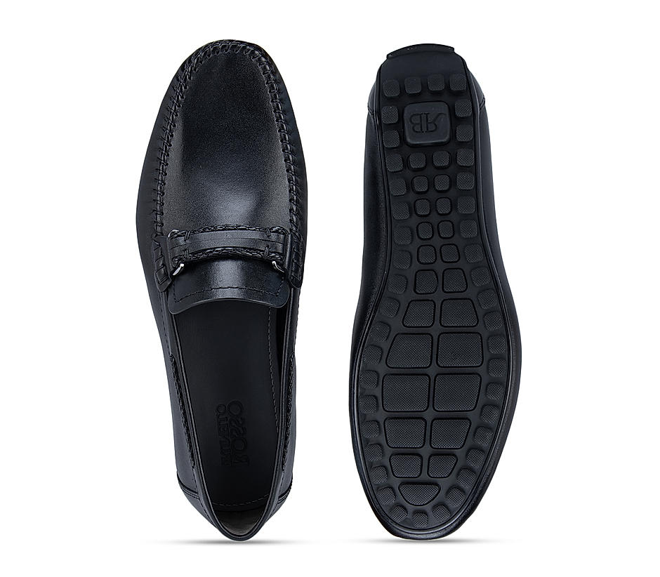 Black Leather Moccasins With Panel