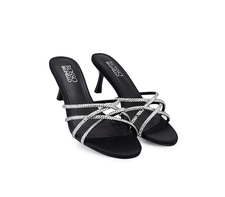 Black Sequin Strappy Heels