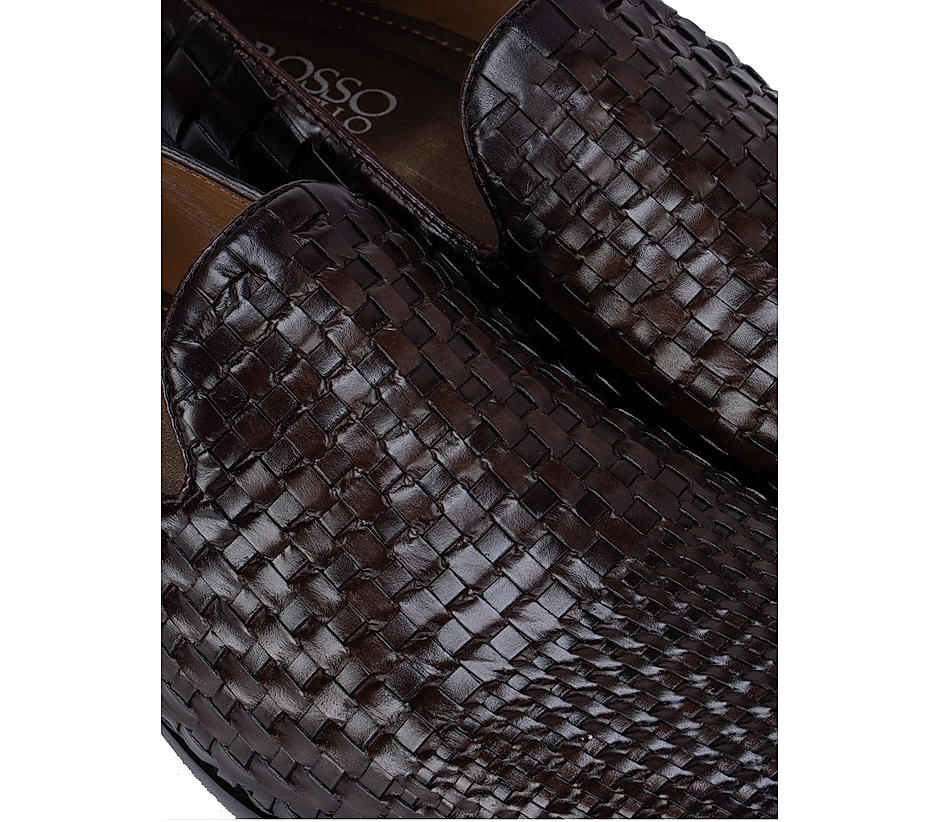 Coffee Woven Pattern Loafers