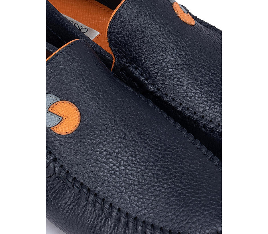 Navy Textured Leather Moccasins