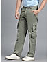 KOTTY MEN'S SOLID MID RISE STRAIGHT FIT COMFORTABLE AND STRECHABLE CARGO JEANS