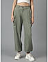 KOTTY WOMENS COTTON BLEND GREEN STRAIGHT FIT CARGO PANT