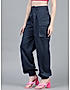 KOTTY WOMENS COTTON BLEND BLUE STRAIGHT FIT CARGO PANT