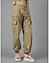 KOTTY WOMENS COTTON BLEND BROWN STRAIGHT FIT CARGO PANT