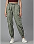 KOTTY WOMENS COTTON BLEND GREEN STRAIGHT FIT CARGO PANT