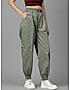 KOTTY WOMENS COTTON BLEND GREEN STRAIGHT FIT CARGO PANT