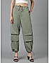 KOTTY WOMENS COTTON BLEND GREEN STRAIGHT FIT CARGO PANT