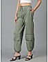 KOTTY WOMENS COTTON BLEND GREEN STRAIGHT FIT CARGO PANT