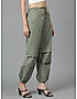 KOTTY WOMENS COTTON BLEND GREEN STRAIGHT FIT CARGO PANT