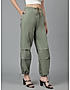 KOTTY WOMENS COTTON BLEND GREEN STRAIGHT FIT CARGO PANT