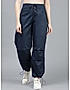 KOTTY WOMENS COTTON BLEND BLUE STRAIGHT FIT CARGO PANT