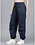 KOTTY WOMENS COTTON BLEND BLUE STRAIGHT FIT CARGO PANT