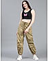 KOTTY WOMENS COTTON BLEND BROWN STRAIGHT FIT CARGO PANT