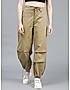 KOTTY WOMENS COTTON BLEND BROWN STRAIGHT FIT CARGO PANT