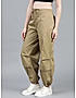 KOTTY WOMENS COTTON BLEND BROWN STRAIGHT FIT CARGO PANT