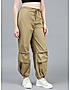 KOTTY WOMENS COTTON BLEND BROWN STRAIGHT FIT CARGO PANT