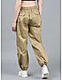 KOTTY WOMENS COTTON BLEND BROWN STRAIGHT FIT CARGO PANT