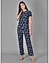 KOTTY Blue Printed Cotton Women T-Shirt and Pyjama Set