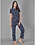 KOTTY Blue Printed Cotton Women T-Shirt and Pyjama Set