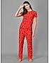 KOTTY Red Printed Cotton Women T-Shirt and Pyjama Set