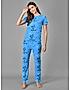 KOTTY Blue Print Cotton Women T-Shirt and Pyjama Set