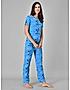 KOTTY Blue Print Cotton Women T-Shirt and Pyjama Set