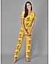 KOTTY Yellow Printed Cotton Women T-Shirt and Pyjama Set