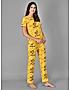 KOTTY Yellow Printed Cotton Women T-Shirt and Pyjama Set