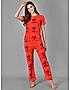 KOTTY Red Printed Cotton Women T-Shirt and Pyjama Set