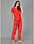 KOTTY Red Printed Cotton Women T-Shirt and Pyjama Set