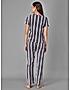 KOTTY Blue Striped Cotton Women T-Shirt and Pyjama Set