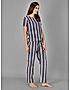 KOTTY Blue Striped Cotton Women T-Shirt and Pyjama Set