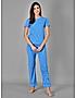 KOTTY Blue Striped Cotton Women T-Shirt and Pyjama Set