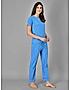 KOTTY Blue Striped Cotton Women T-Shirt and Pyjama Set