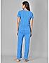 KOTTY Blue Striped Cotton Women T-Shirt and Pyjama Set