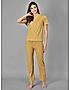 KOTTY Yellow Striped Cotton Women T-Shirt and Pyjama Set