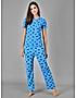 KOTTY Blue Printed Cotton Women T-Shirt and Pyjama Set