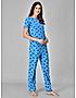 KOTTY Blue Printed Cotton Women T-Shirt and Pyjama Set