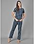 KOTTY Blue Striped Cotton Women T-Shirt and Pyjama Set