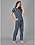 KOTTY Blue Striped Cotton Women T-Shirt and Pyjama Set