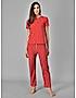 KOTTY Red Striped Cotton Women T-Shirt and Pyjama Set