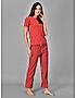 KOTTY Red Striped Cotton Women T-Shirt and Pyjama Set