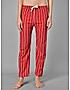 KOTTY Red Striped Cotton Women T-Shirt and Pyjama Set