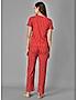 KOTTY Red Striped Cotton Women T-Shirt and Pyjama Set