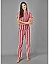 KOTTY Red Striped Cotton Women T-Shirt and Pyjama Set